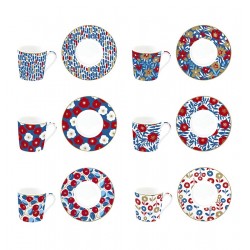 SET 6 TAZAS CON PLATO FLOWER POWER AZUL - EASY LIFE